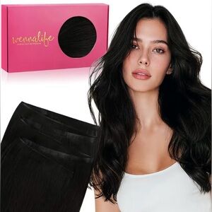 Jet Black Remy Human Hair Genius Weft Wide Weft 20 Inch Tape In Hair Extensions